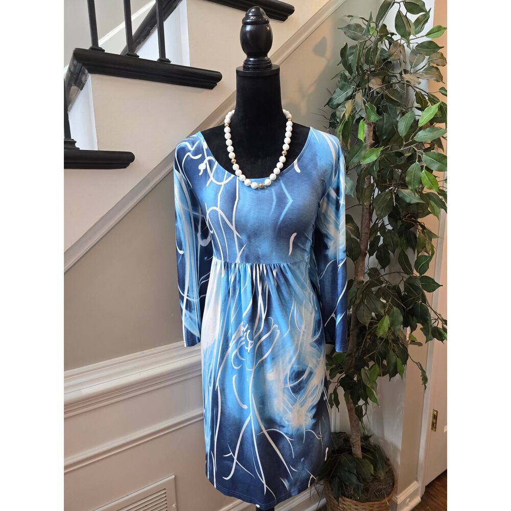 R&B Collection Shirt Dress Women's Size 2X Blue Floral Pattern Long Sleeves